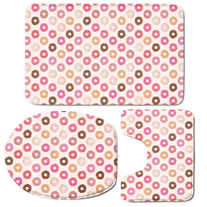 Pastel Donut Pattern Print 3 Piece Bath Mat Set