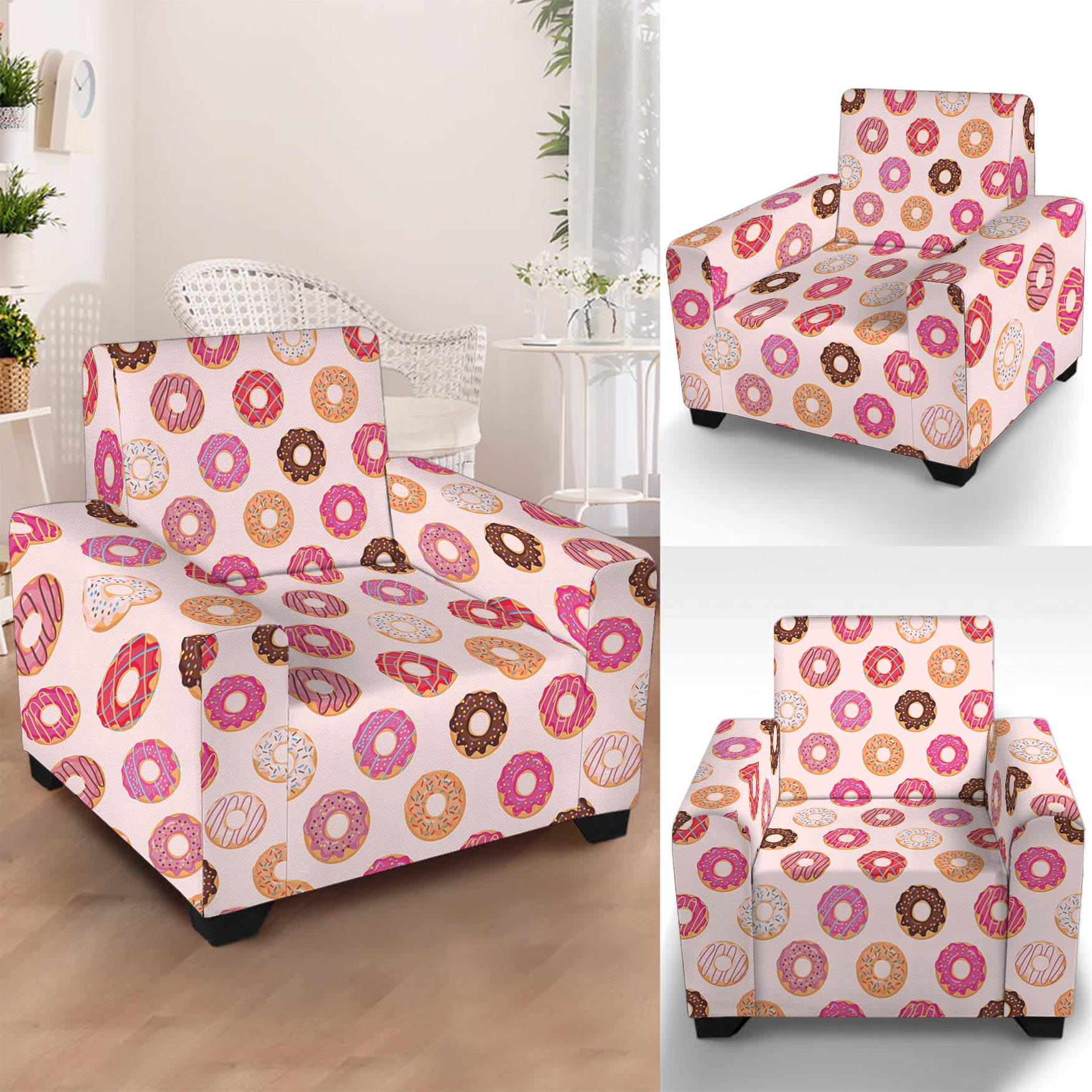 Pastel Donut Pattern Print Armchair Slipcover