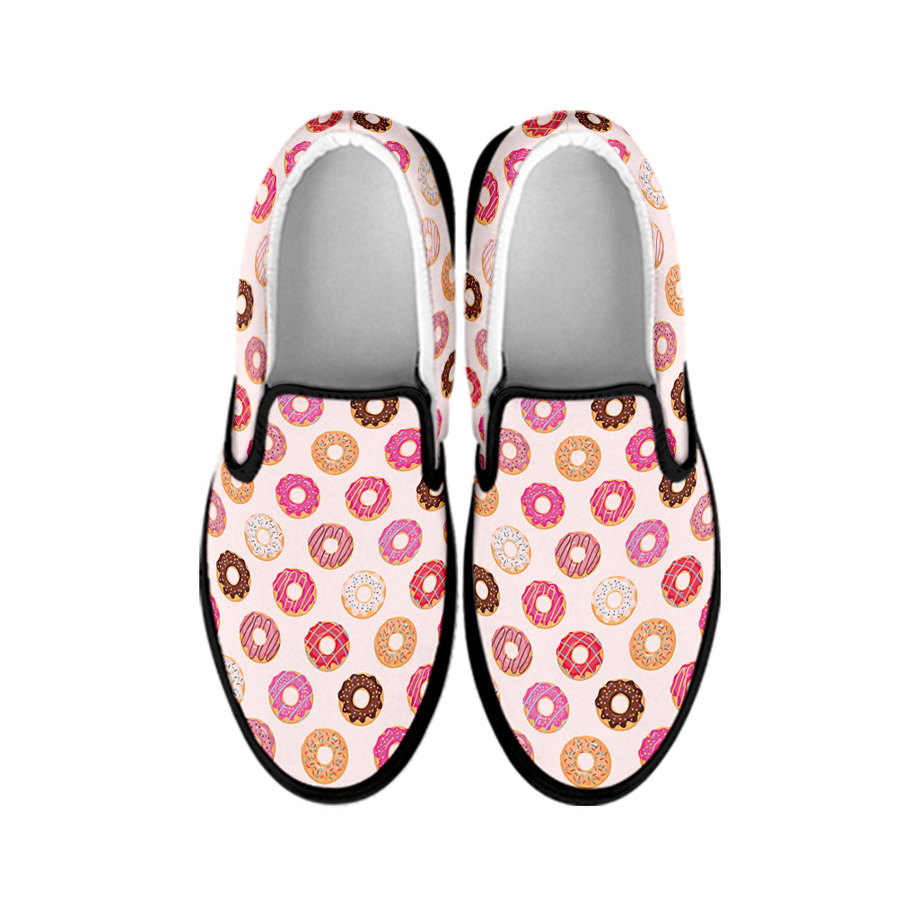 Pastel Donut Pattern Print Black Slip On Shoes