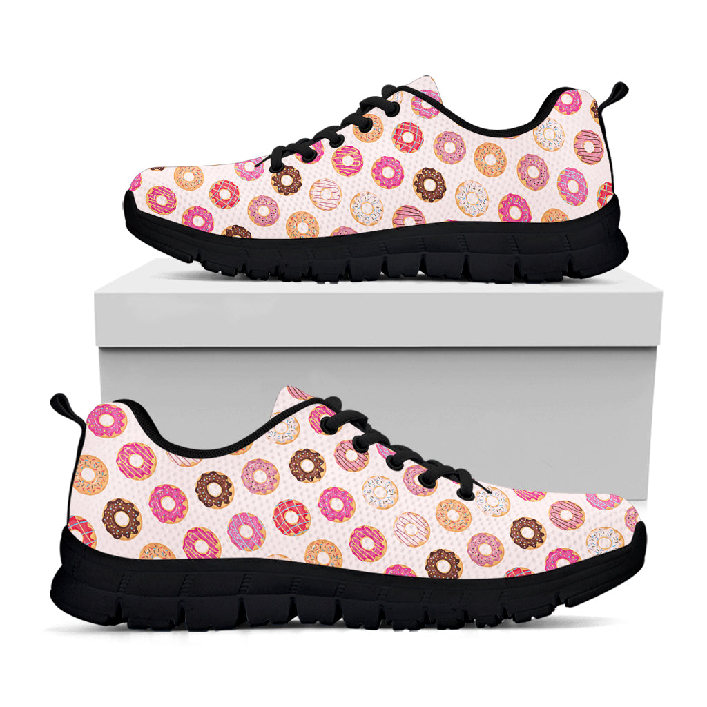 Pastel Donut Pattern Print Black Sneakers