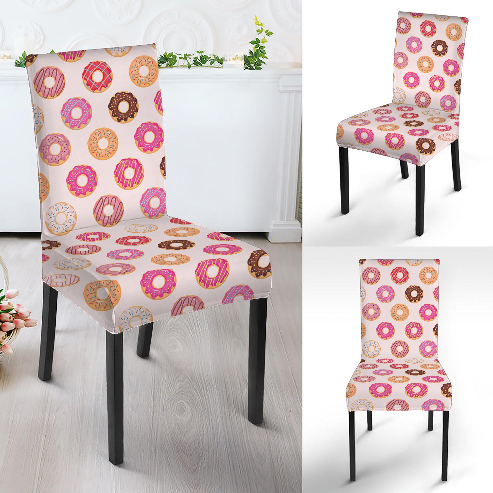 Pastel Donut Pattern Print Dining Chair Slipcover