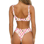 Pastel Donut Pattern Print Front Bow Tie Bikini