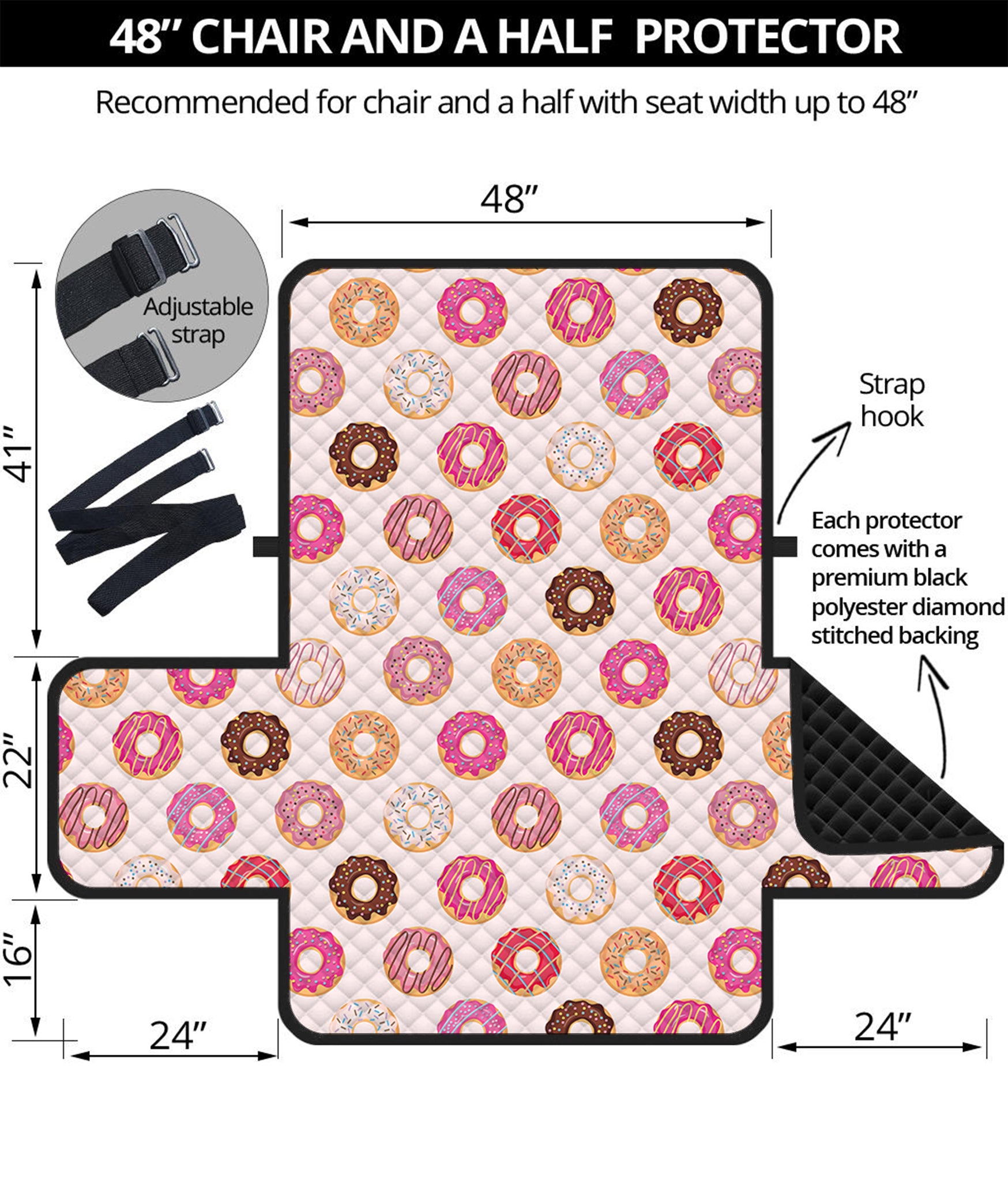 Pastel Donut Pattern Print Half Sofa Protector