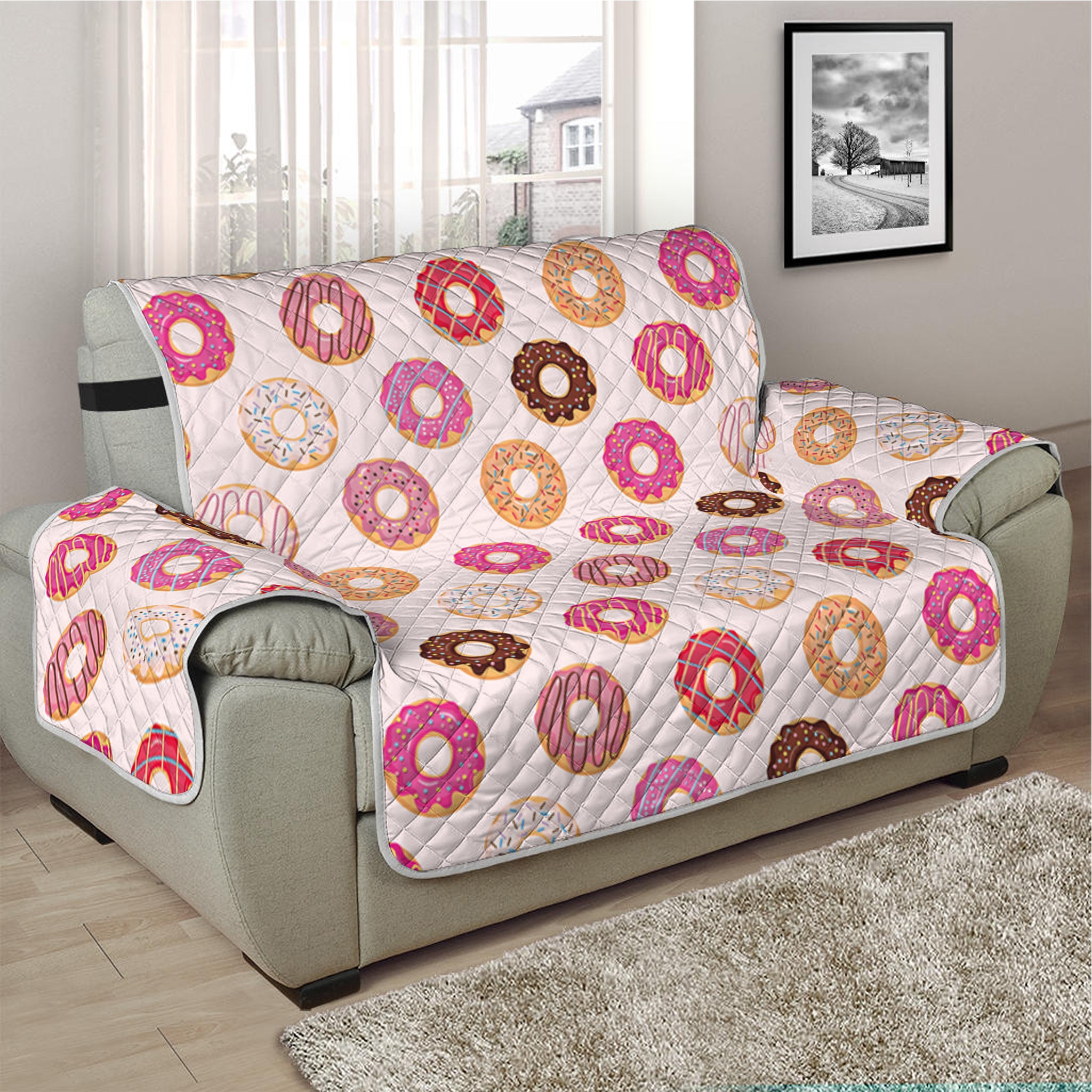 Pastel Donut Pattern Print Half Sofa Protector