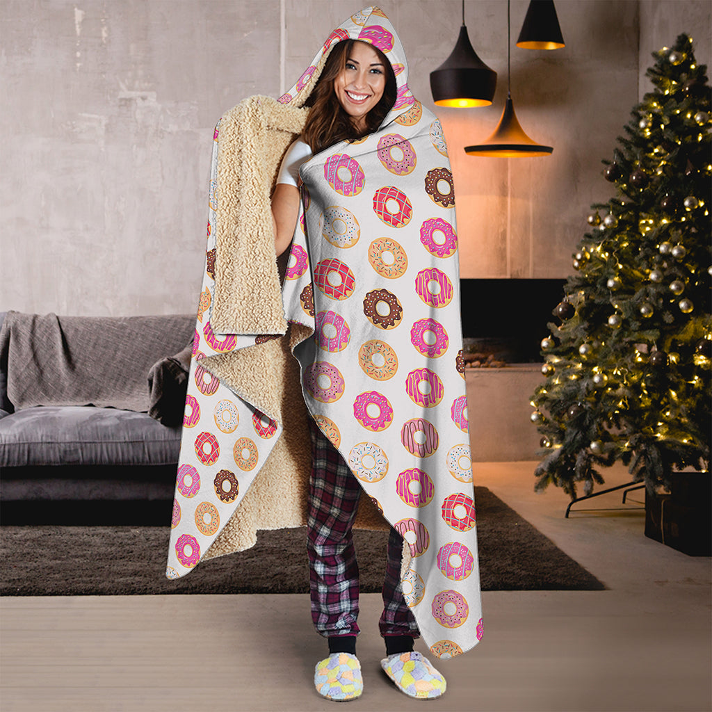Pastel Donut Pattern Print Hooded Blanket