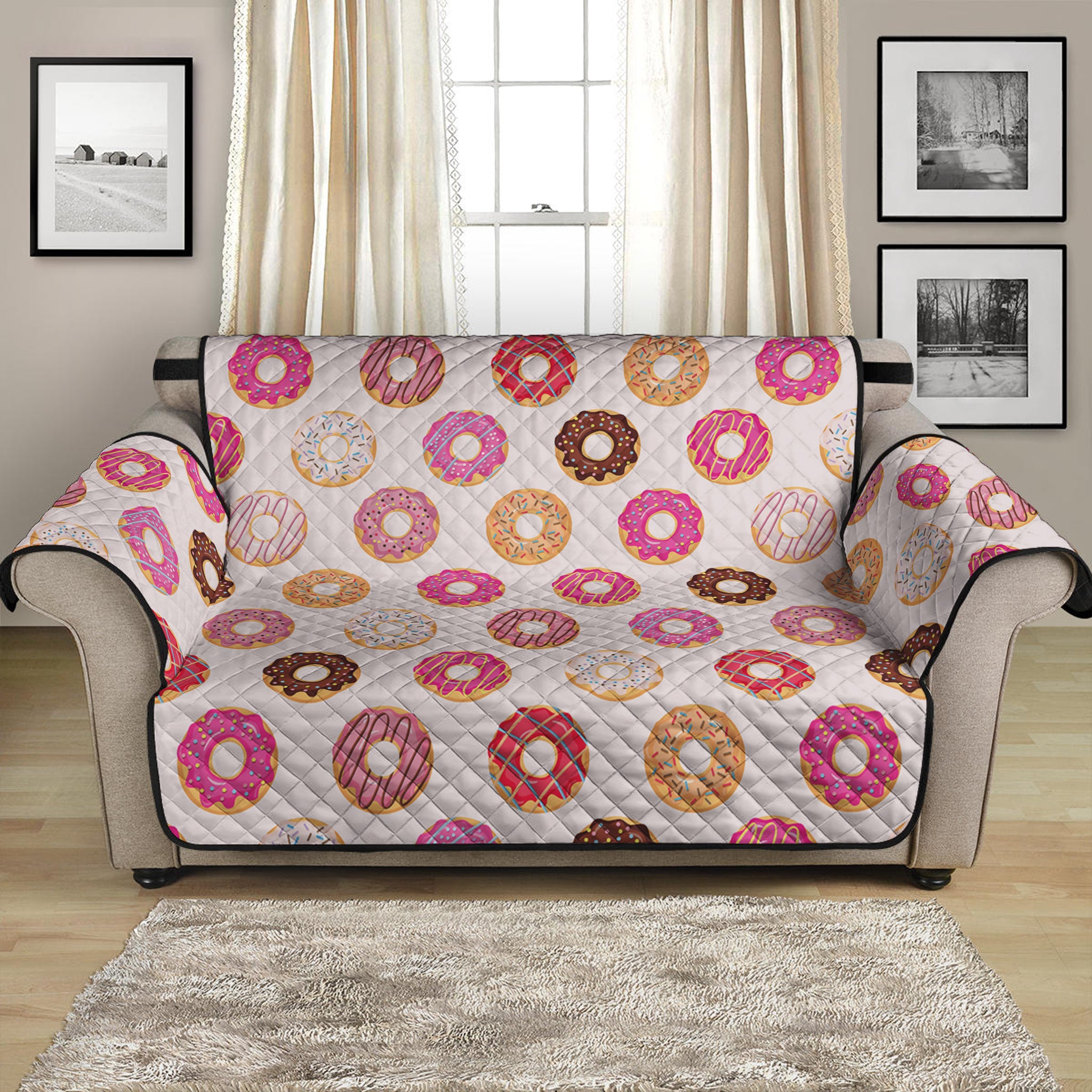 Pastel Donut Pattern Print Loveseat Protector