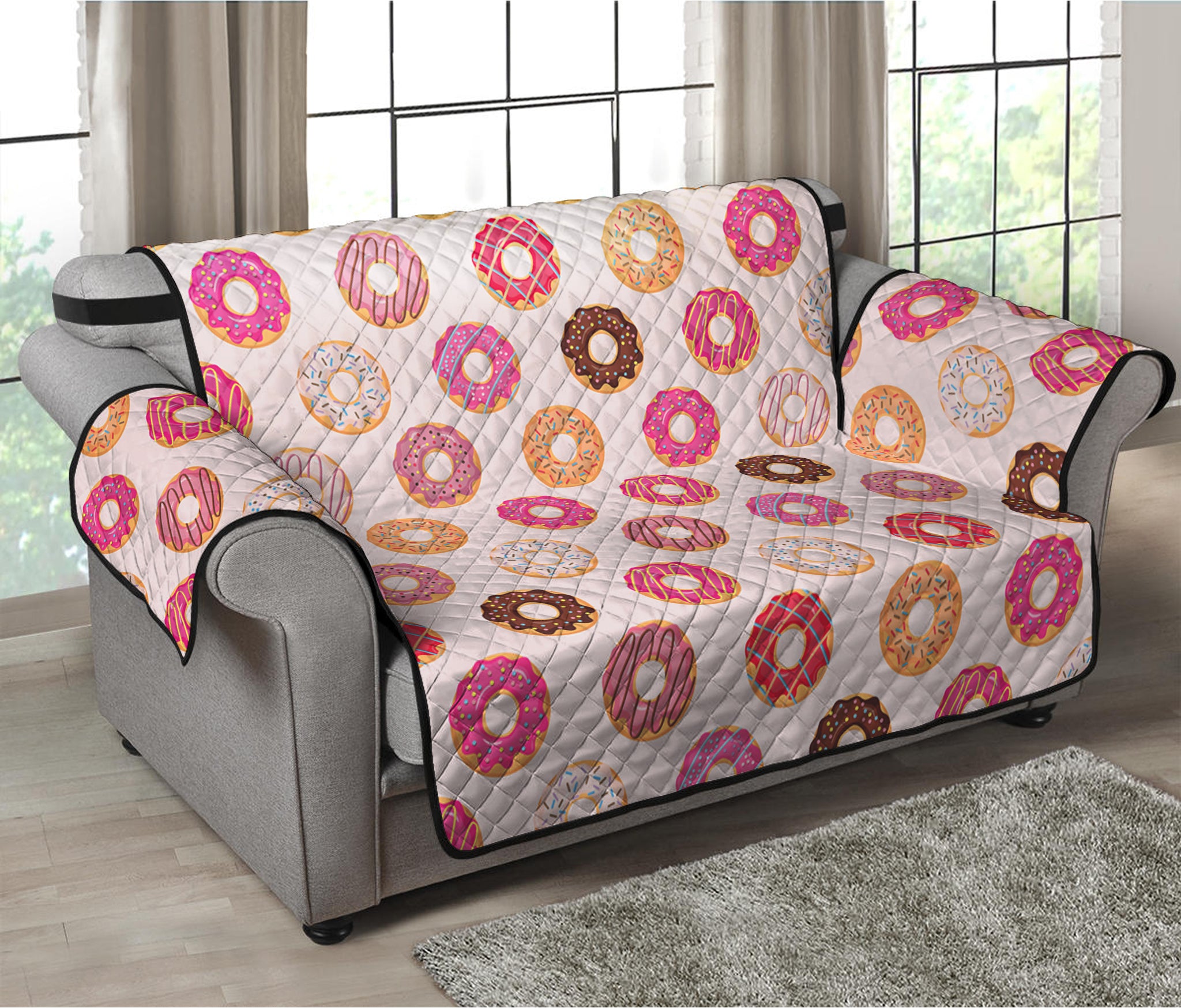 Pastel Donut Pattern Print Loveseat Protector