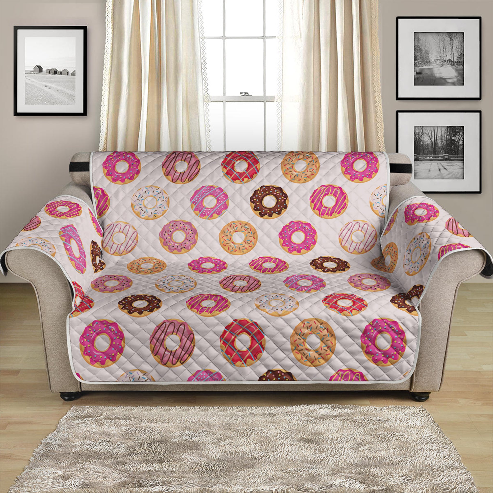 Pastel Donut Pattern Print Loveseat Protector