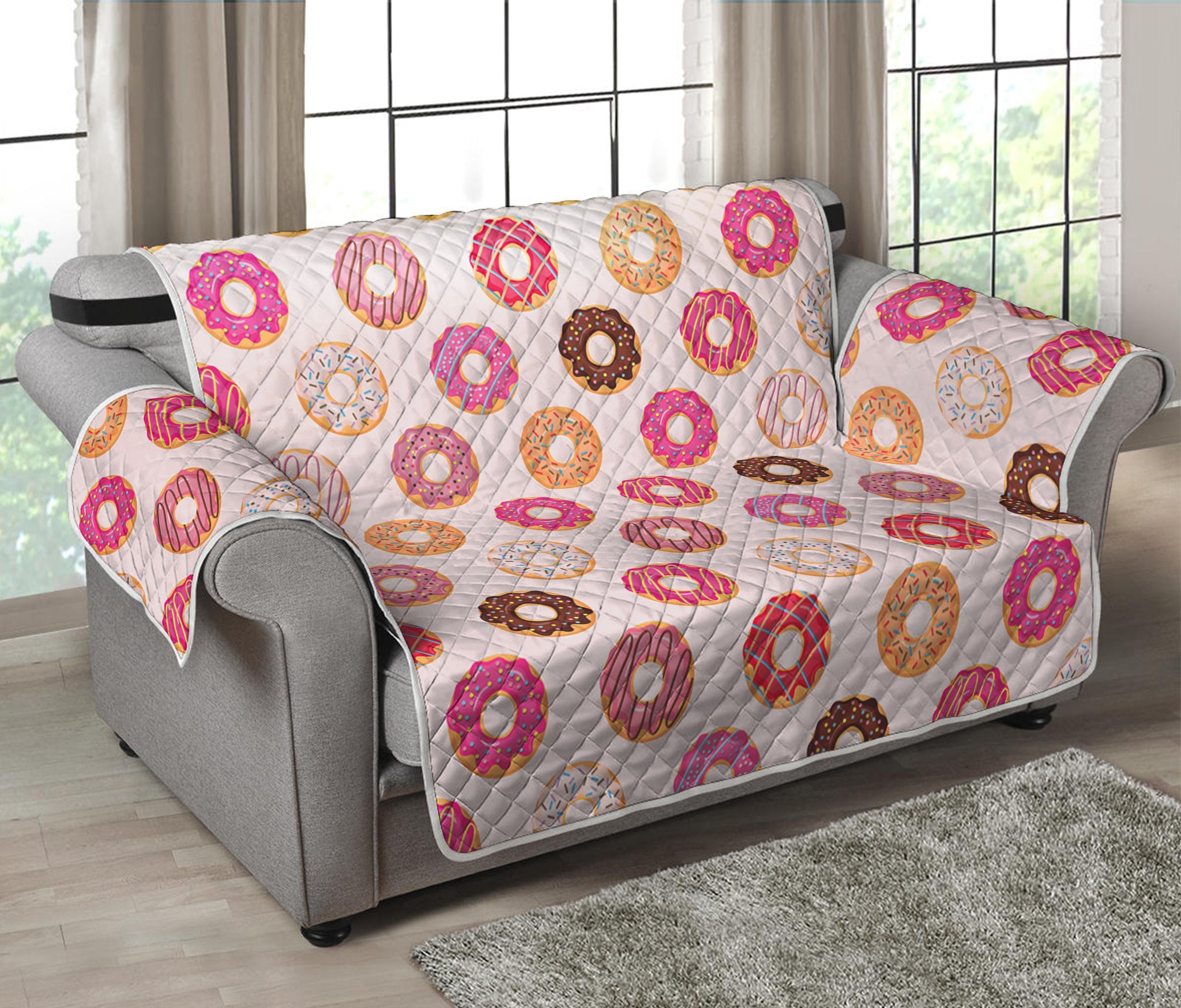 Pastel Donut Pattern Print Loveseat Protector