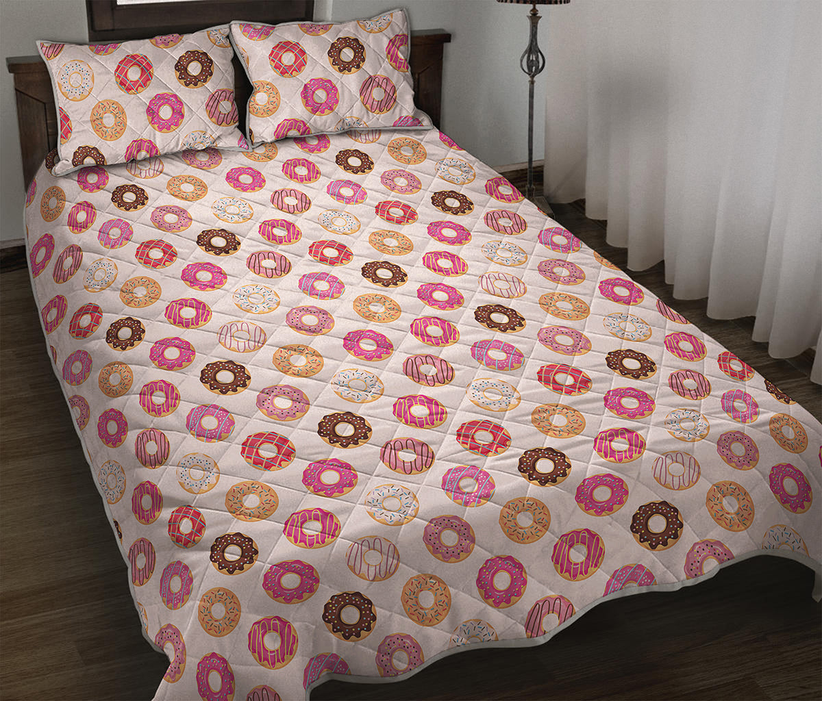 Pastel Donut Pattern Print Quilt Bed Set