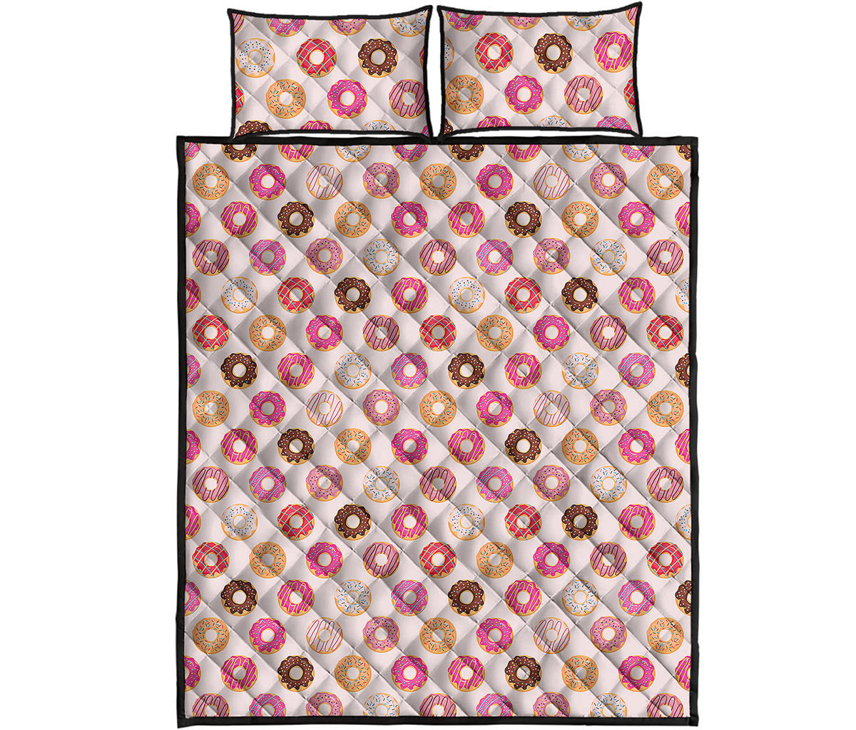 Pastel Donut Pattern Print Quilt Bed Set