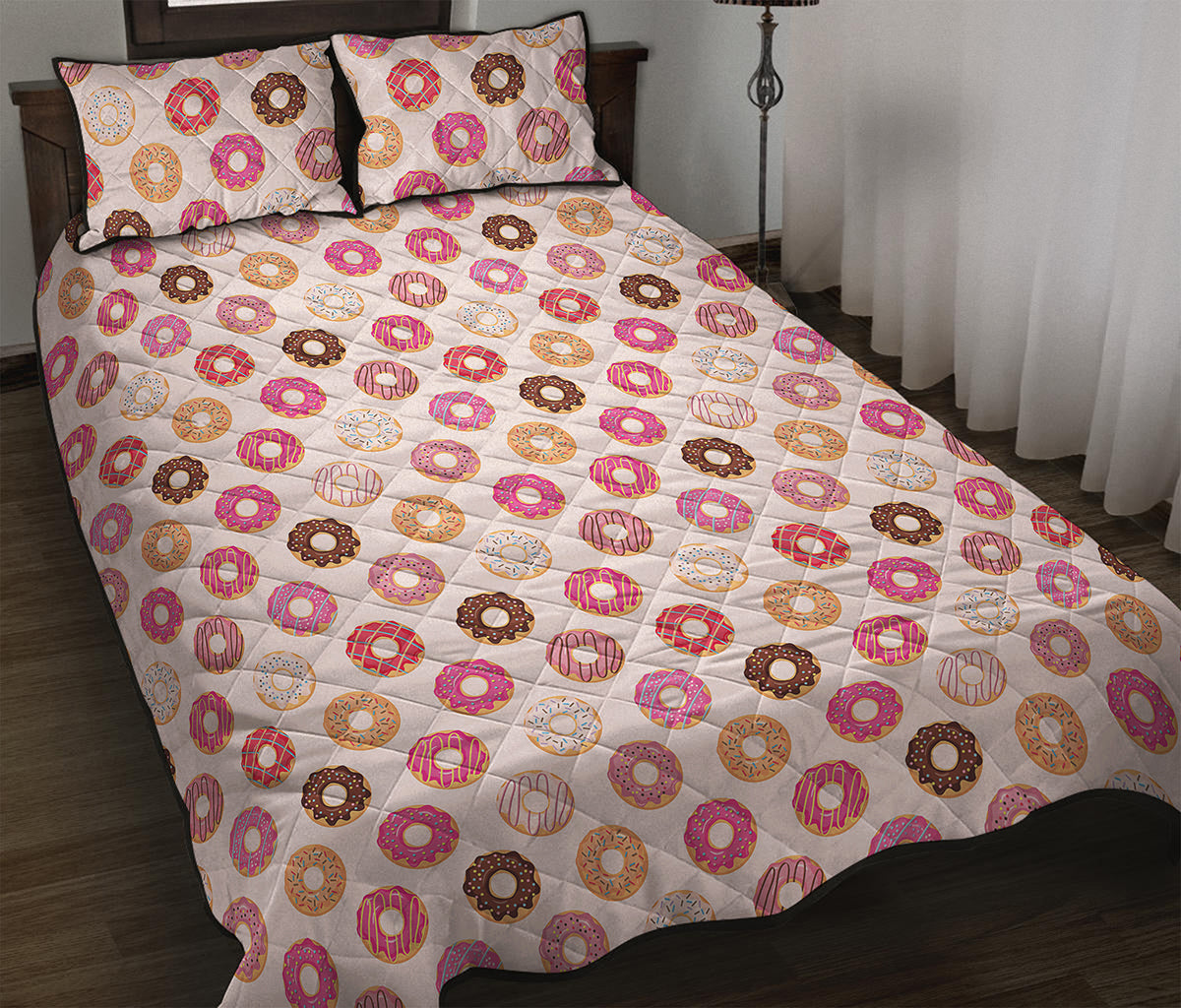 Pastel Donut Pattern Print Quilt Bed Set