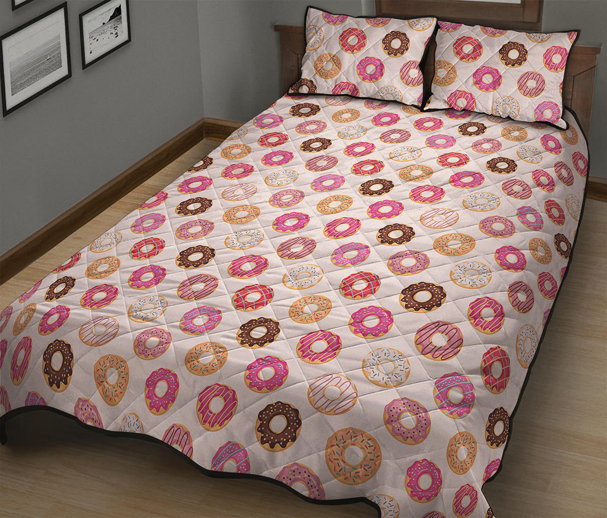 Pastel Donut Pattern Print Quilt Bed Set