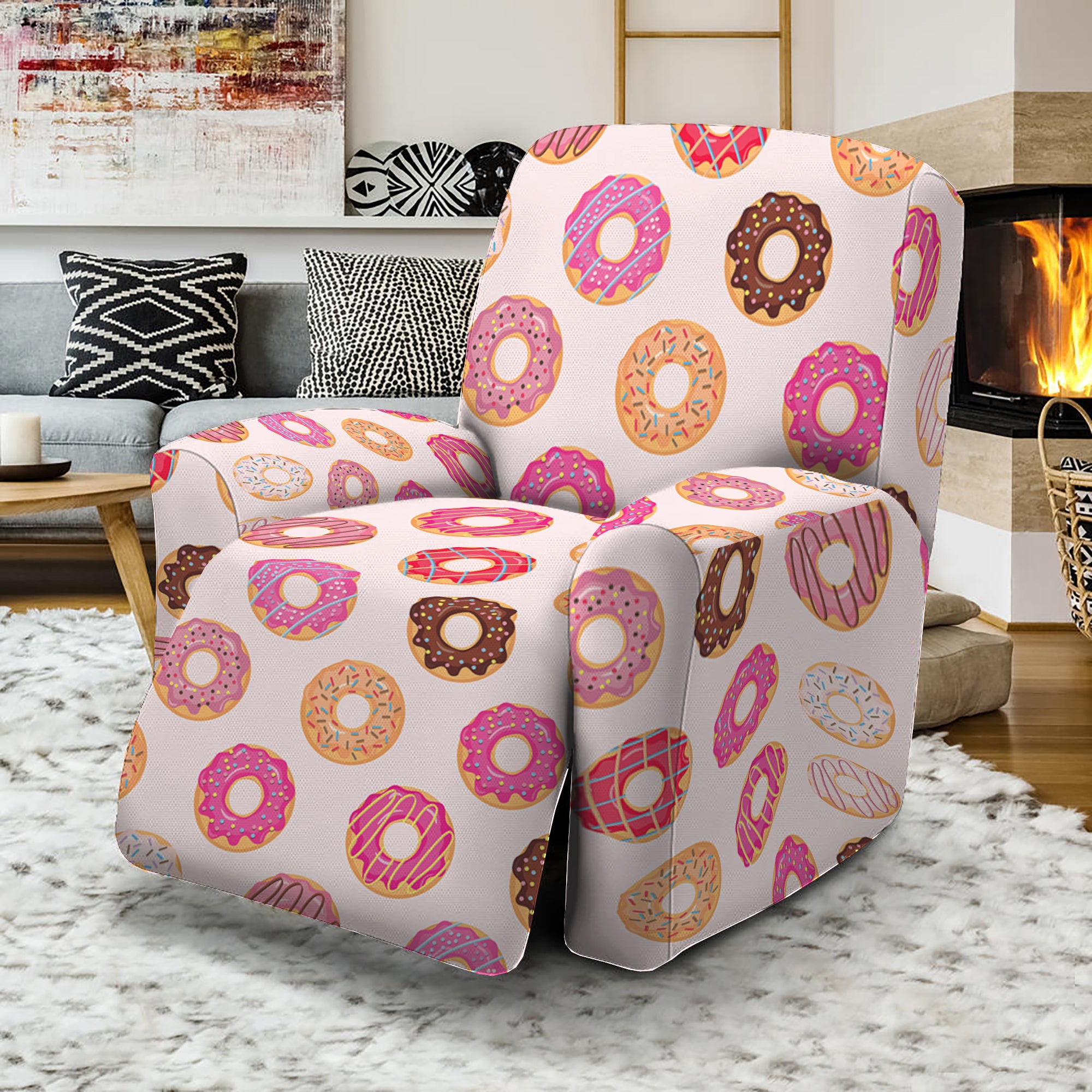 Pastel Donut Pattern Print Recliner Slipcover