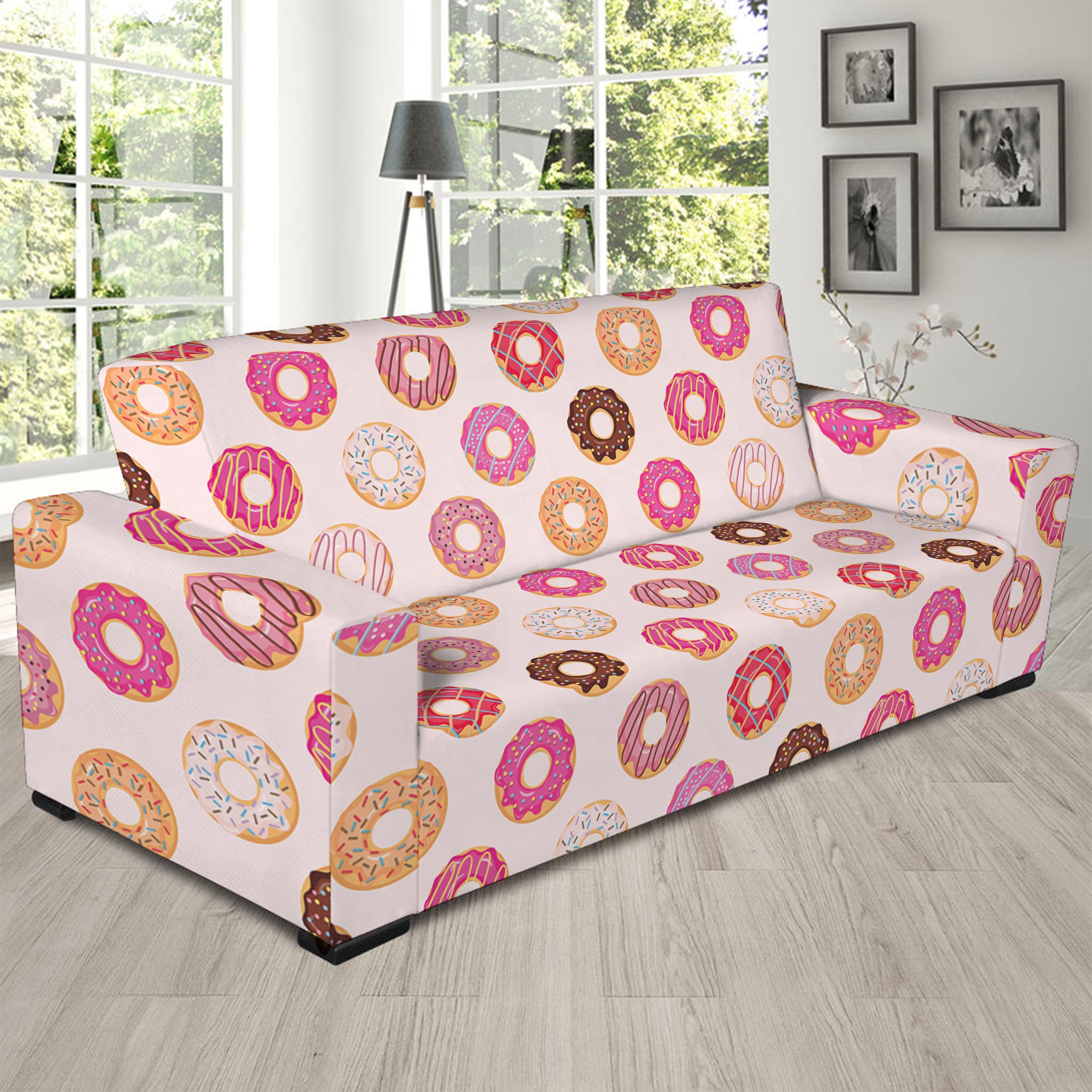 Pastel Donut Pattern Print Sofa Slipcover