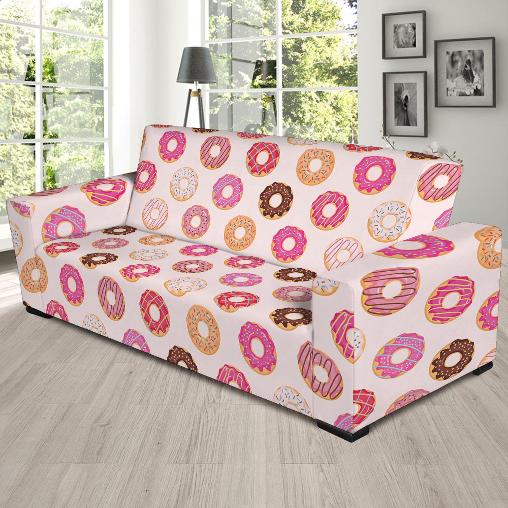 Pastel Donut Pattern Print Sofa Slipcover