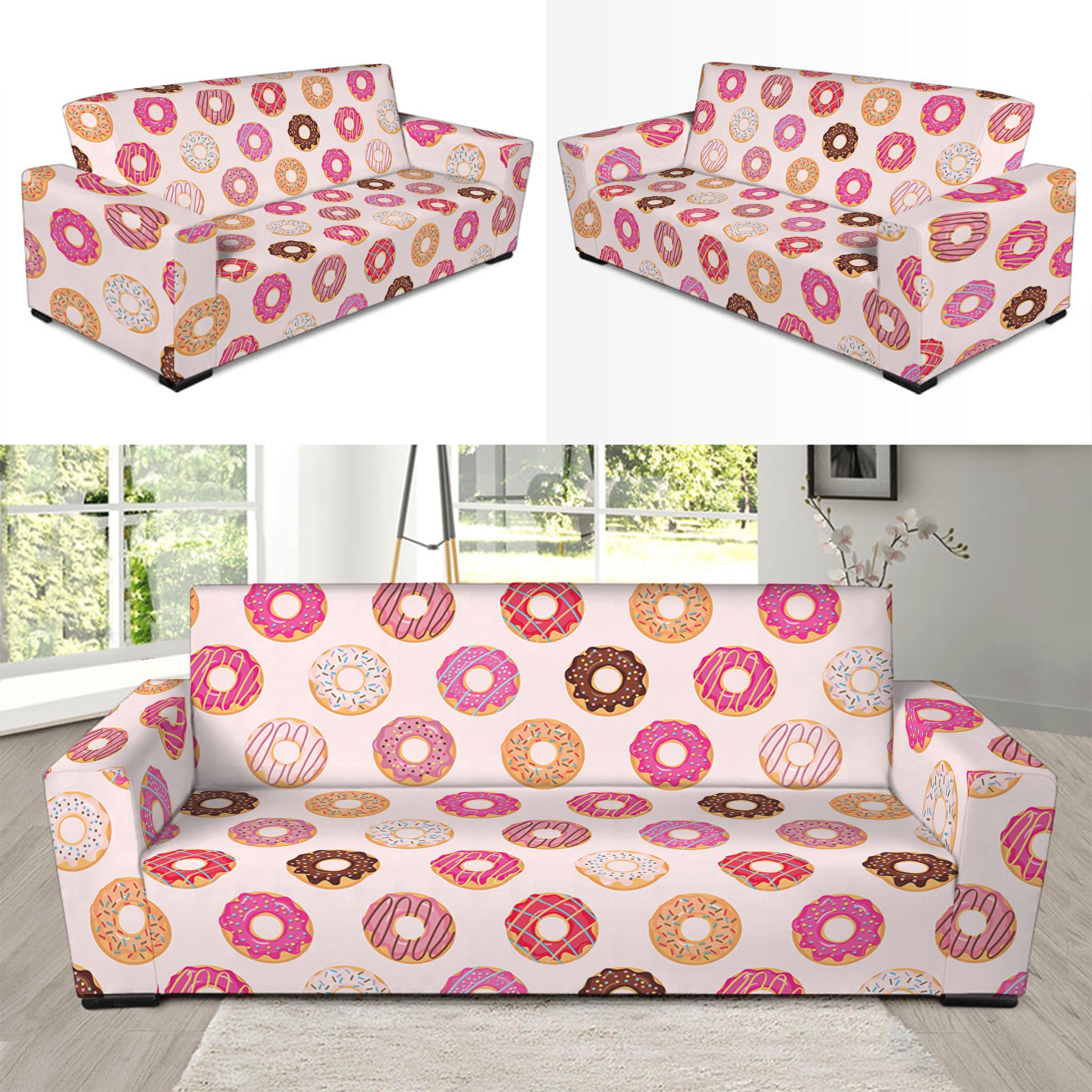 Pastel Donut Pattern Print Sofa Slipcover