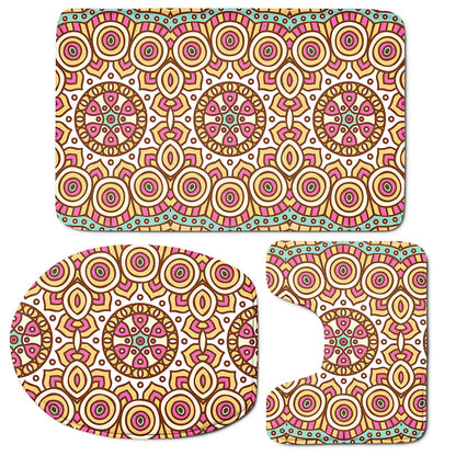 Pastel Ethnic Mandala Print 3 Piece Bath Mat Set