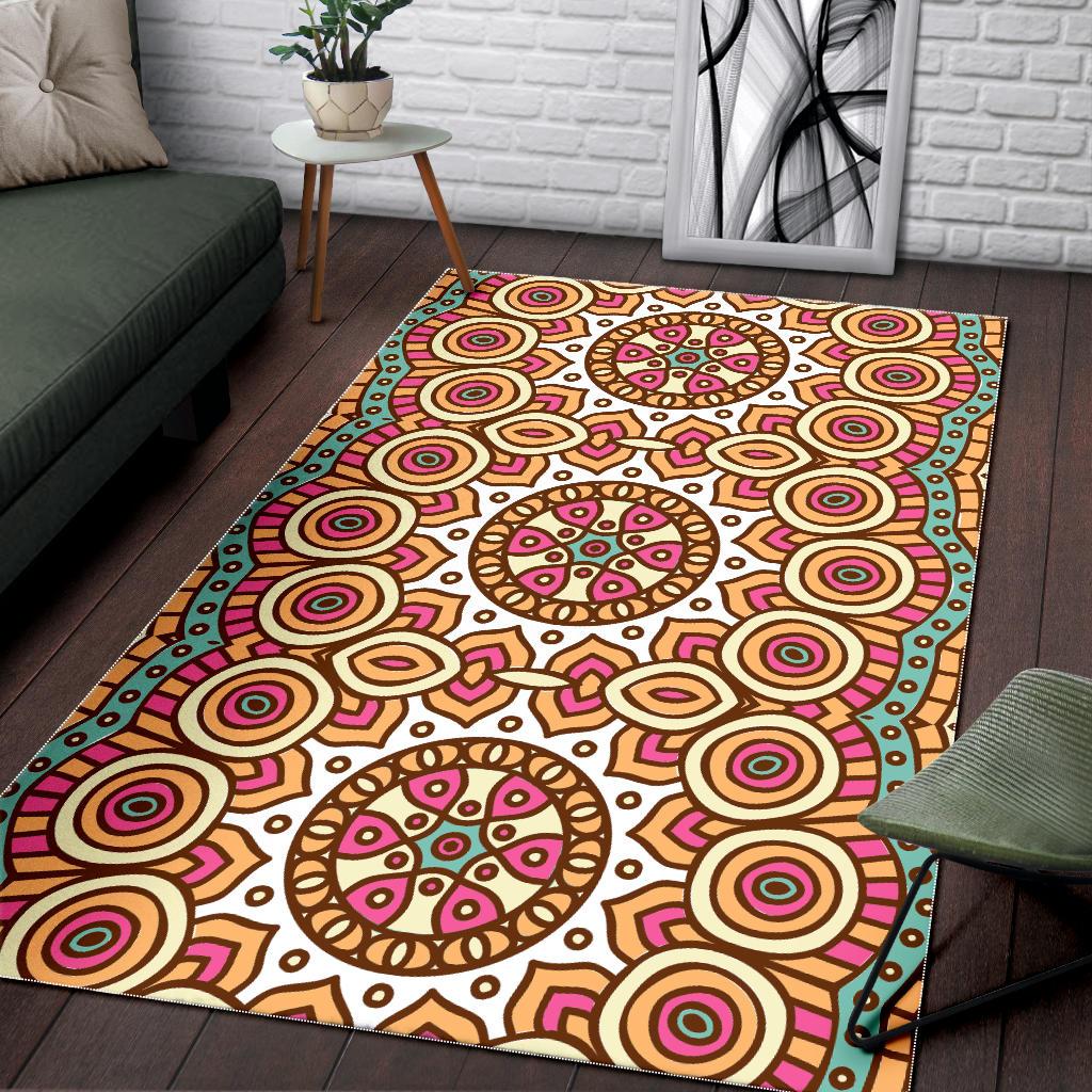Pastel Ethnic Mandala Print Area Rug GearFrost
