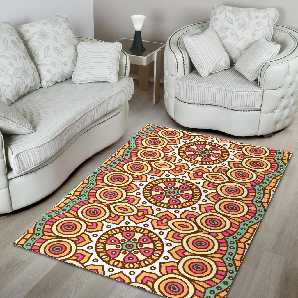 Pastel Ethnic Mandala Print Area Rug GearFrost