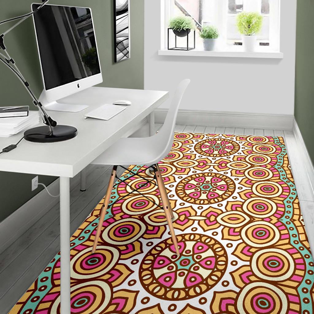 Pastel Ethnic Mandala Print Area Rug GearFrost
