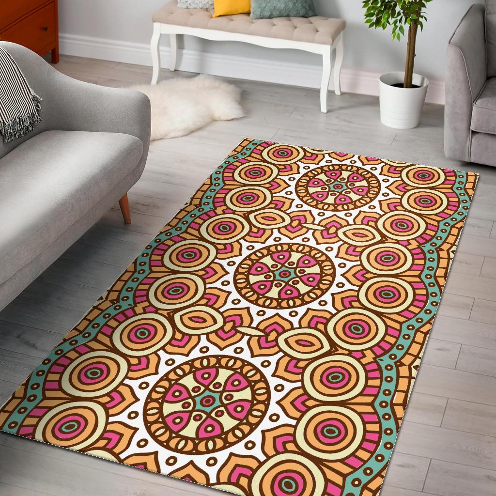 Pastel Ethnic Mandala Print Area Rug GearFrost