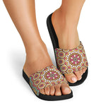 Pastel Ethnic Mandala Print Black Slide Sandals