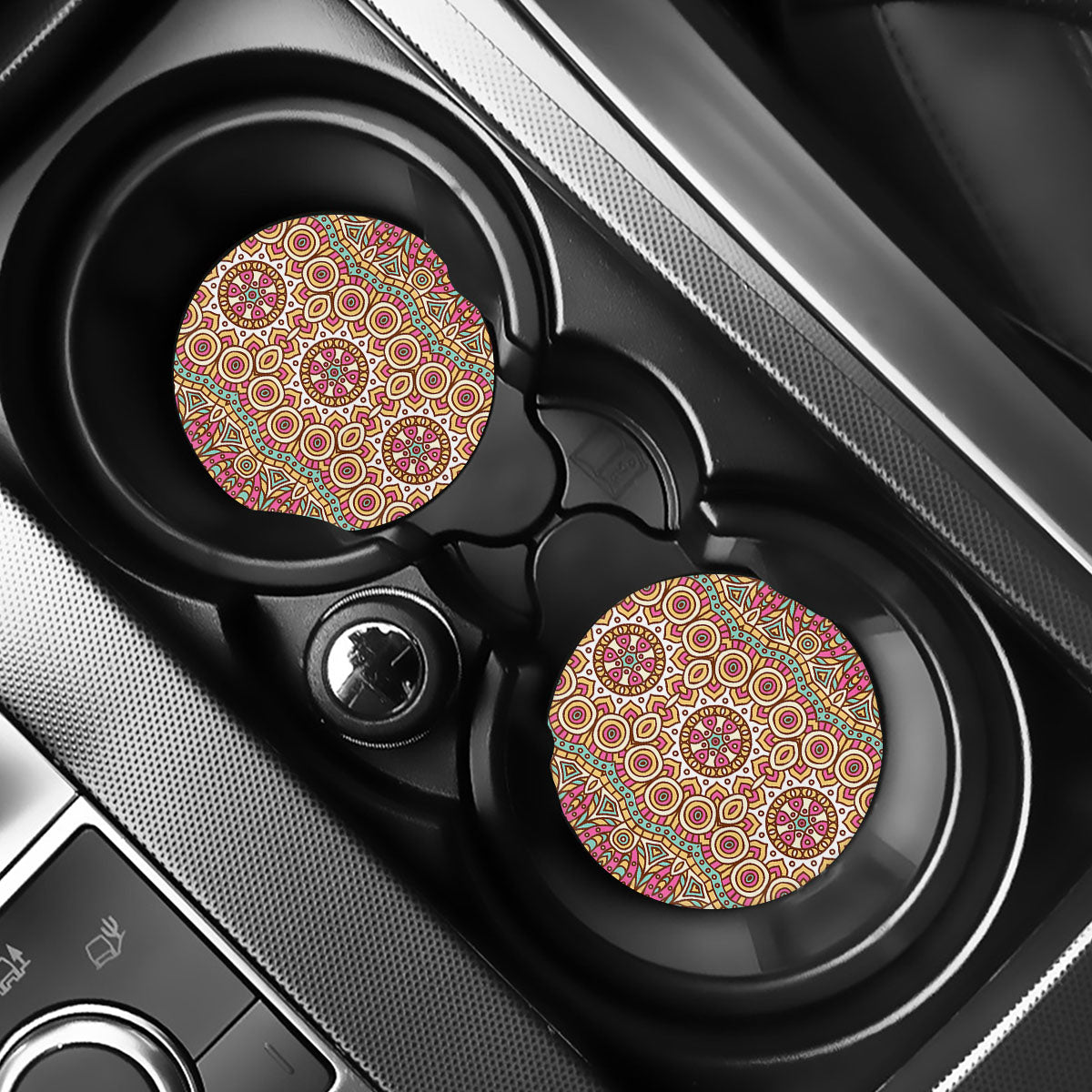 Pastel Ethnic Mandala Print Car Coasters