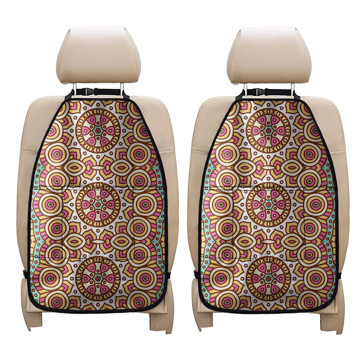 Pastel Ethnic Mandala Print Car Seat Organizers