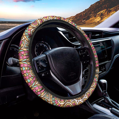 Pastel Ethnic Mandala Print Car Steering Wheel Cover