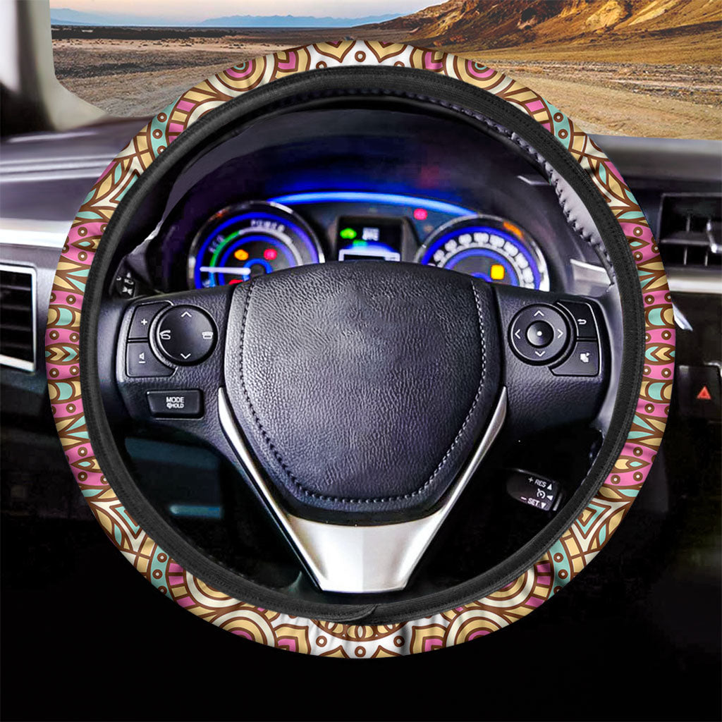 Pastel Ethnic Mandala Print Car Steering Wheel Cover