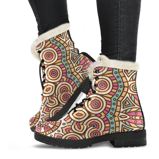 Pastel Ethnic Mandala Print Comfy Boots GearFrost