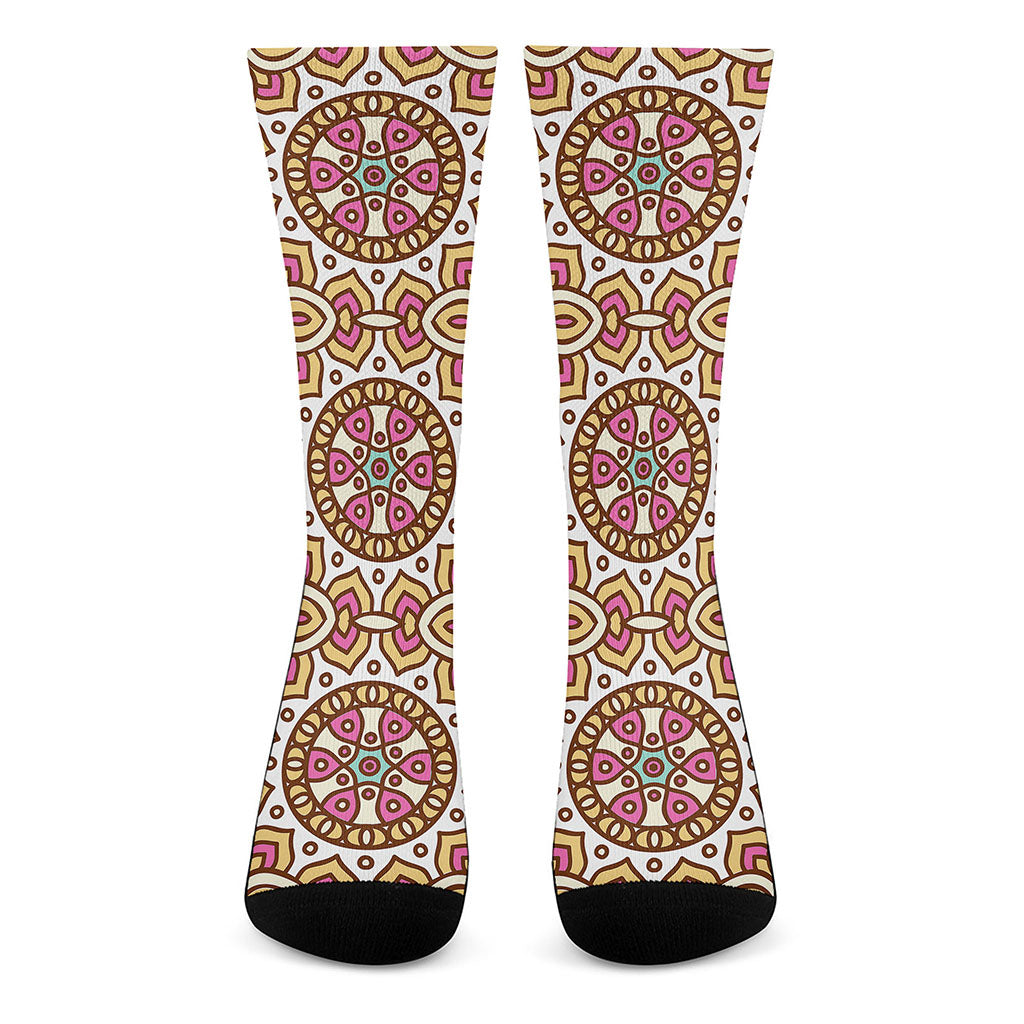 Pastel Ethnic Mandala Print Crew Socks