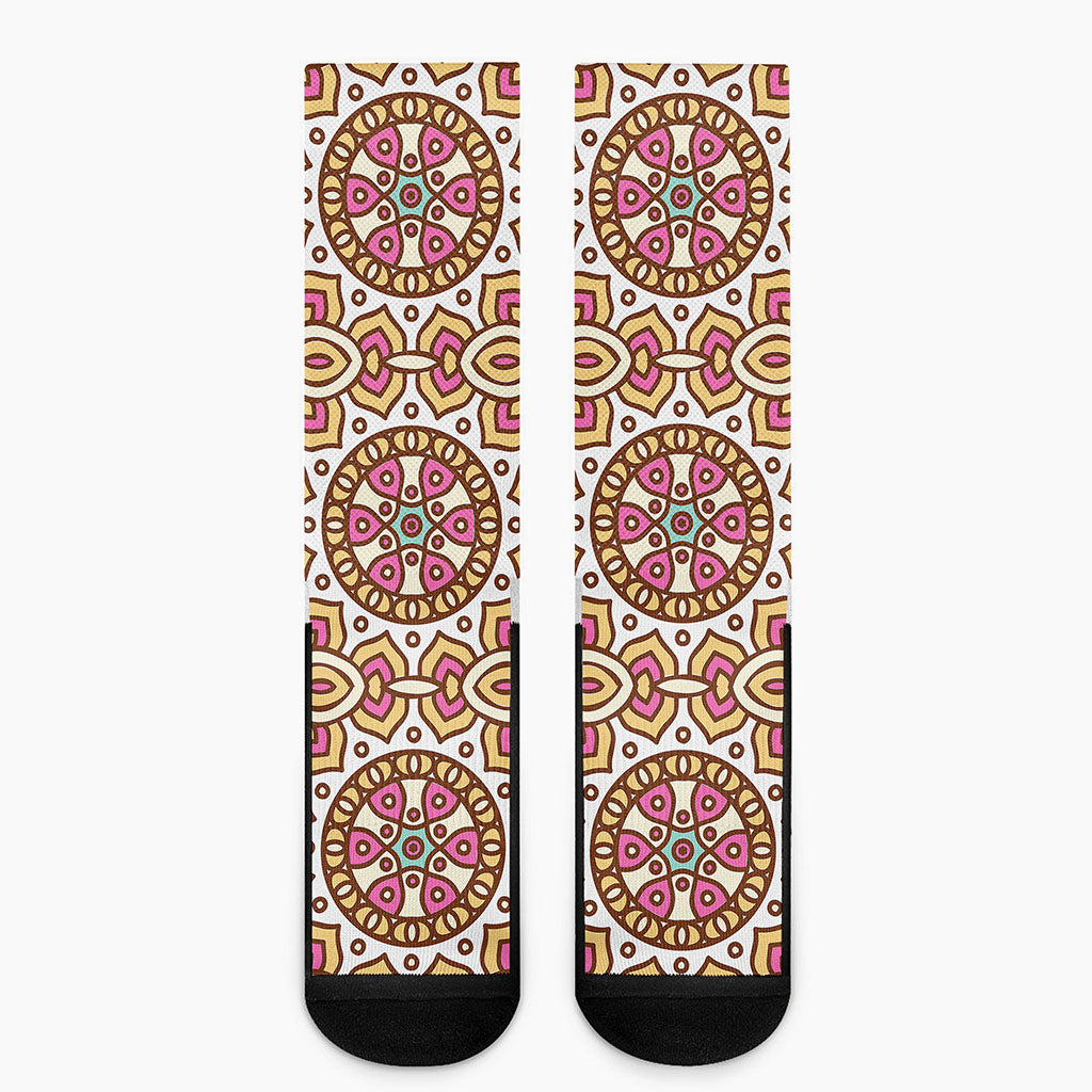 Pastel Ethnic Mandala Print Crew Socks