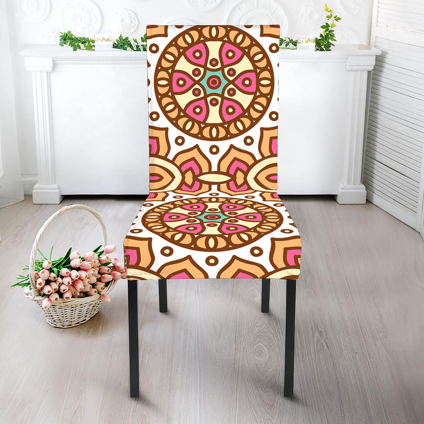 Pastel Ethnic Mandala Print Dining Chair Slipcover