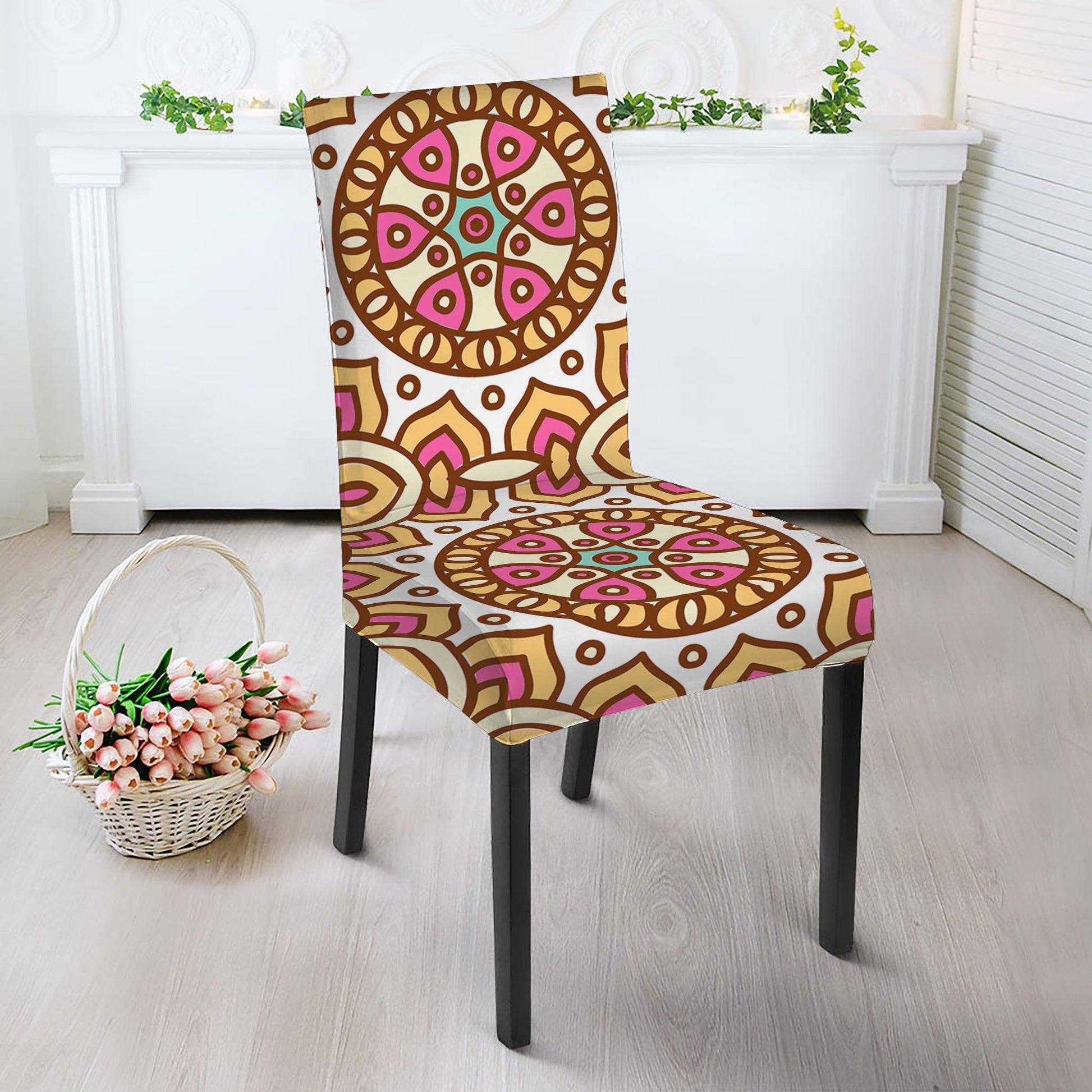 Pastel Ethnic Mandala Print Dining Chair Slipcover