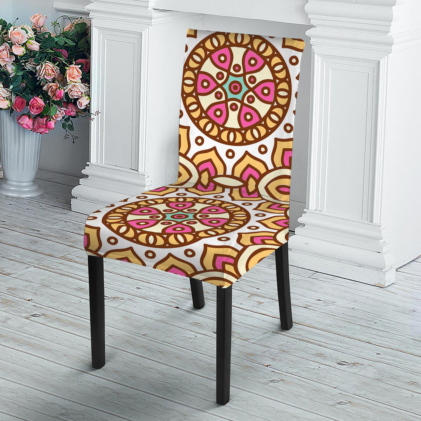 Pastel Ethnic Mandala Print Dining Chair Slipcover