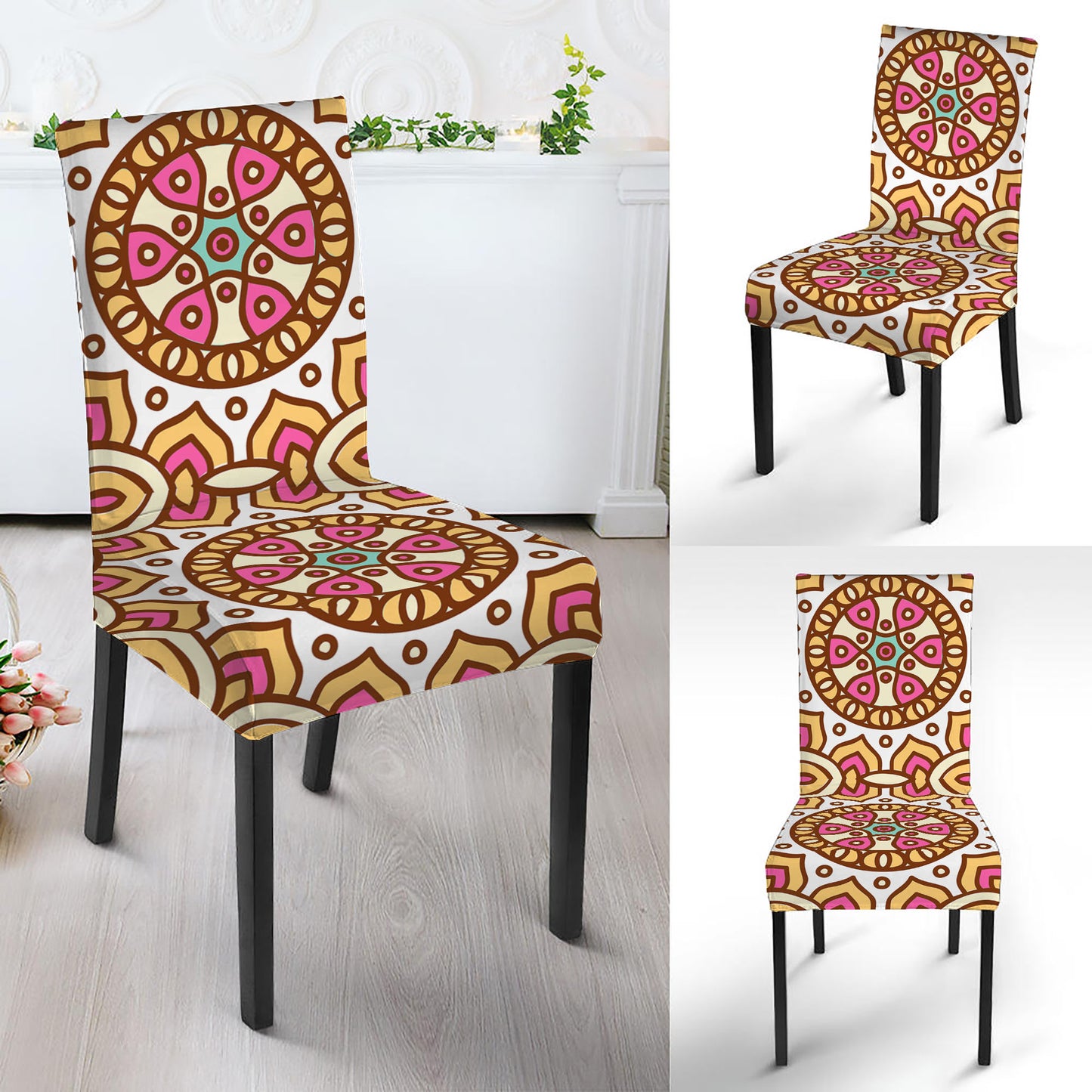 Pastel Ethnic Mandala Print Dining Chair Slipcover