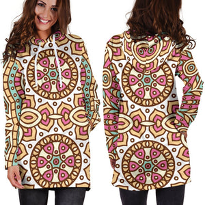 Pastel Ethnic Mandala Print Hoodie Dress GearFrost