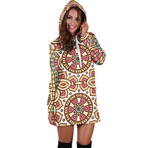 Pastel Ethnic Mandala Print Hoodie Dress GearFrost