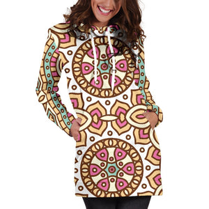 Pastel Ethnic Mandala Print Hoodie Dress GearFrost