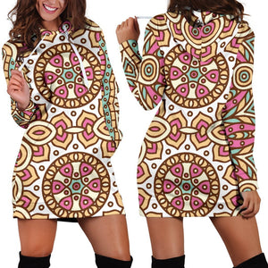 Pastel Ethnic Mandala Print Hoodie Dress GearFrost