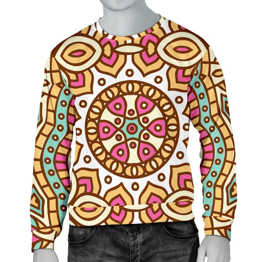 Pastel Ethnic Mandala Print Men's Crewneck Sweatshirt GearFrost