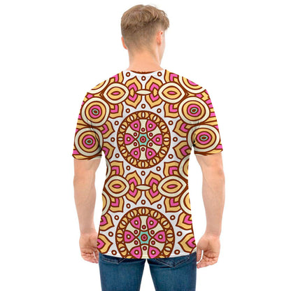 Pastel Ethnic Mandala Print Men's T-Shirt