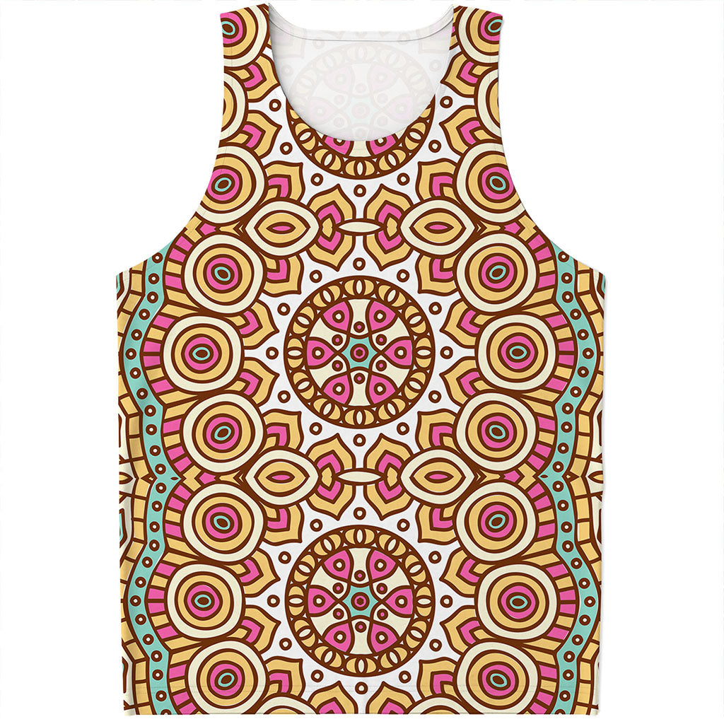Pastel Ethnic Mandala Print Men's Tank Top