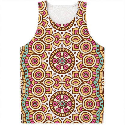 Pastel Ethnic Mandala Print Men's Tank Top