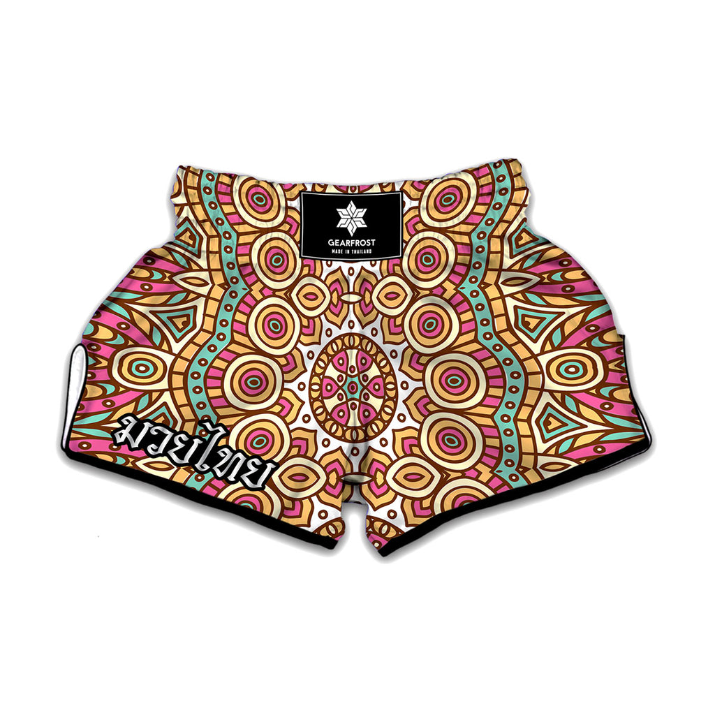 Pastel Ethnic Mandala Print Muay Thai Boxing Shorts