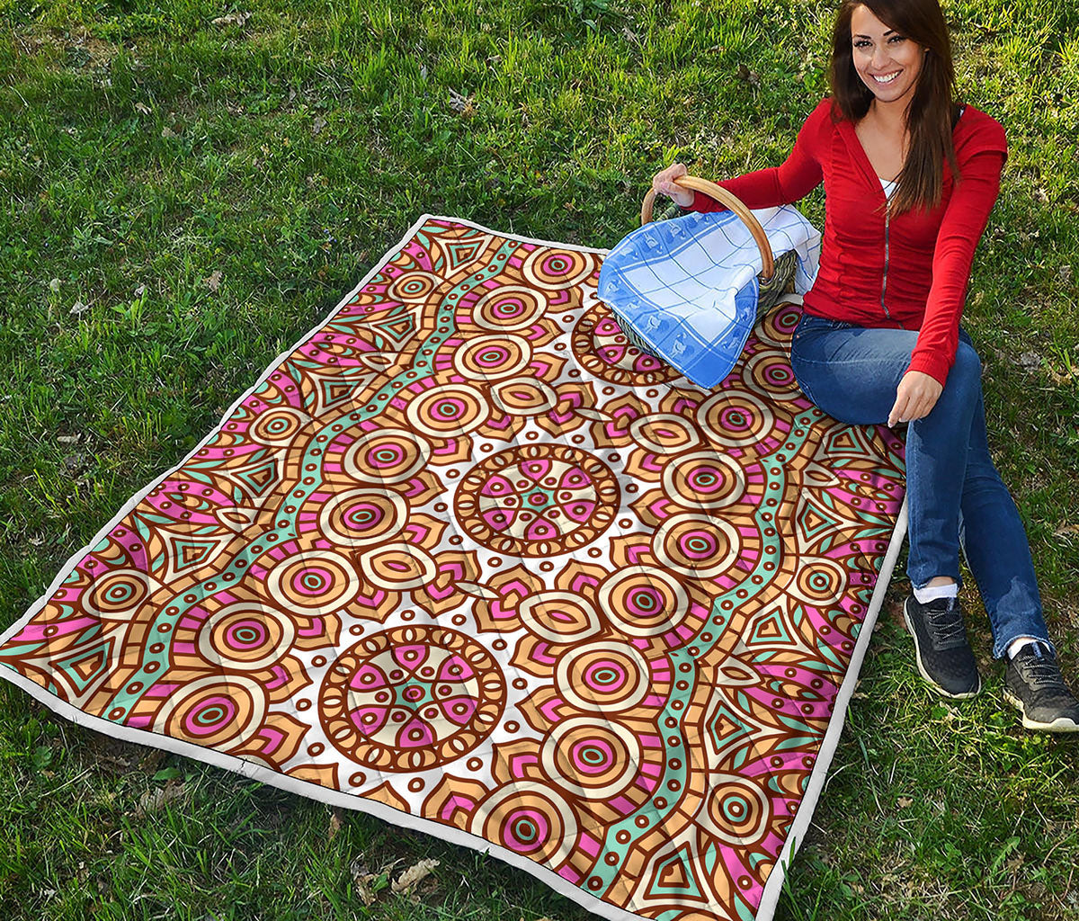 Pastel Ethnic Mandala Print Quilt