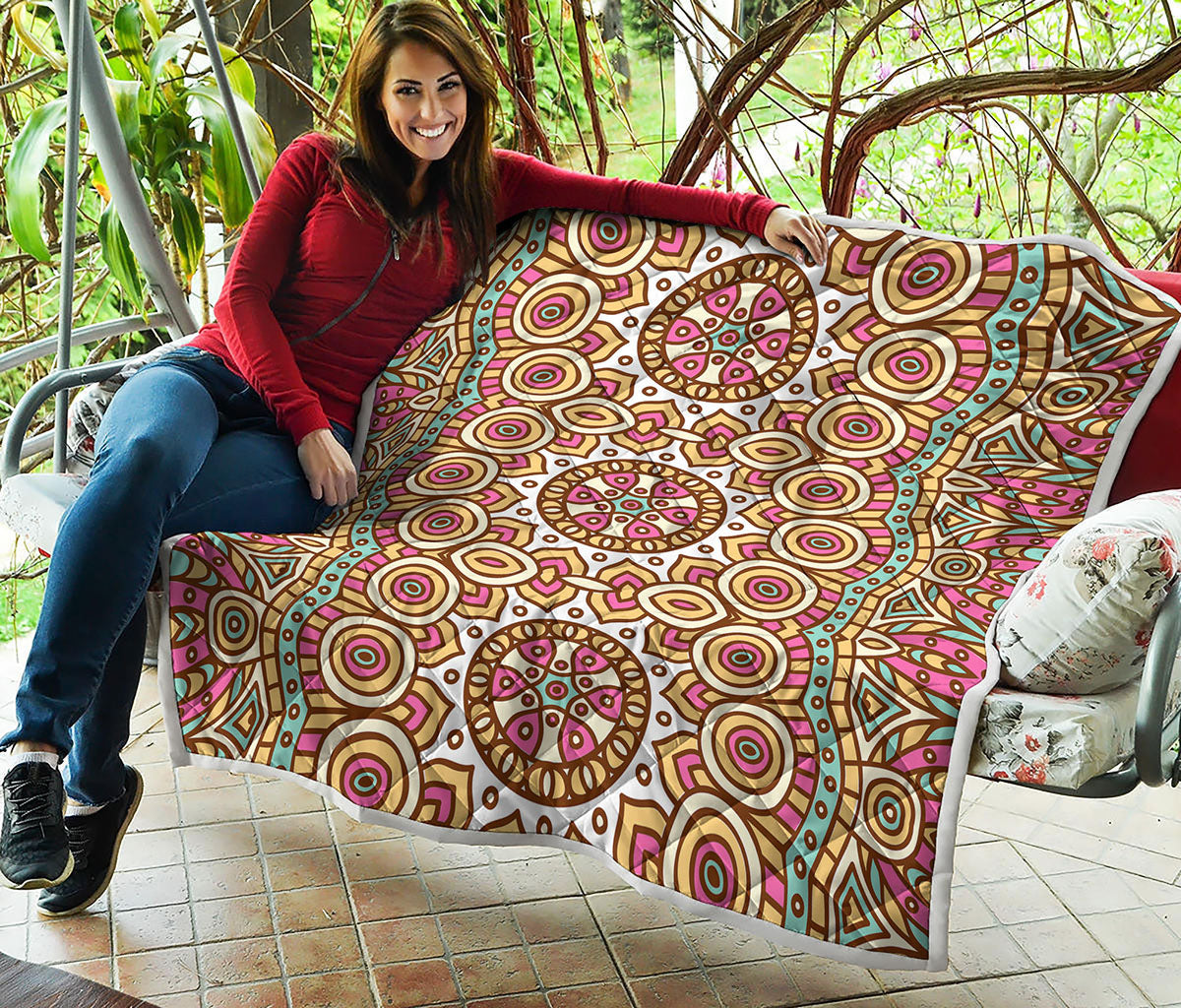 Pastel Ethnic Mandala Print Quilt