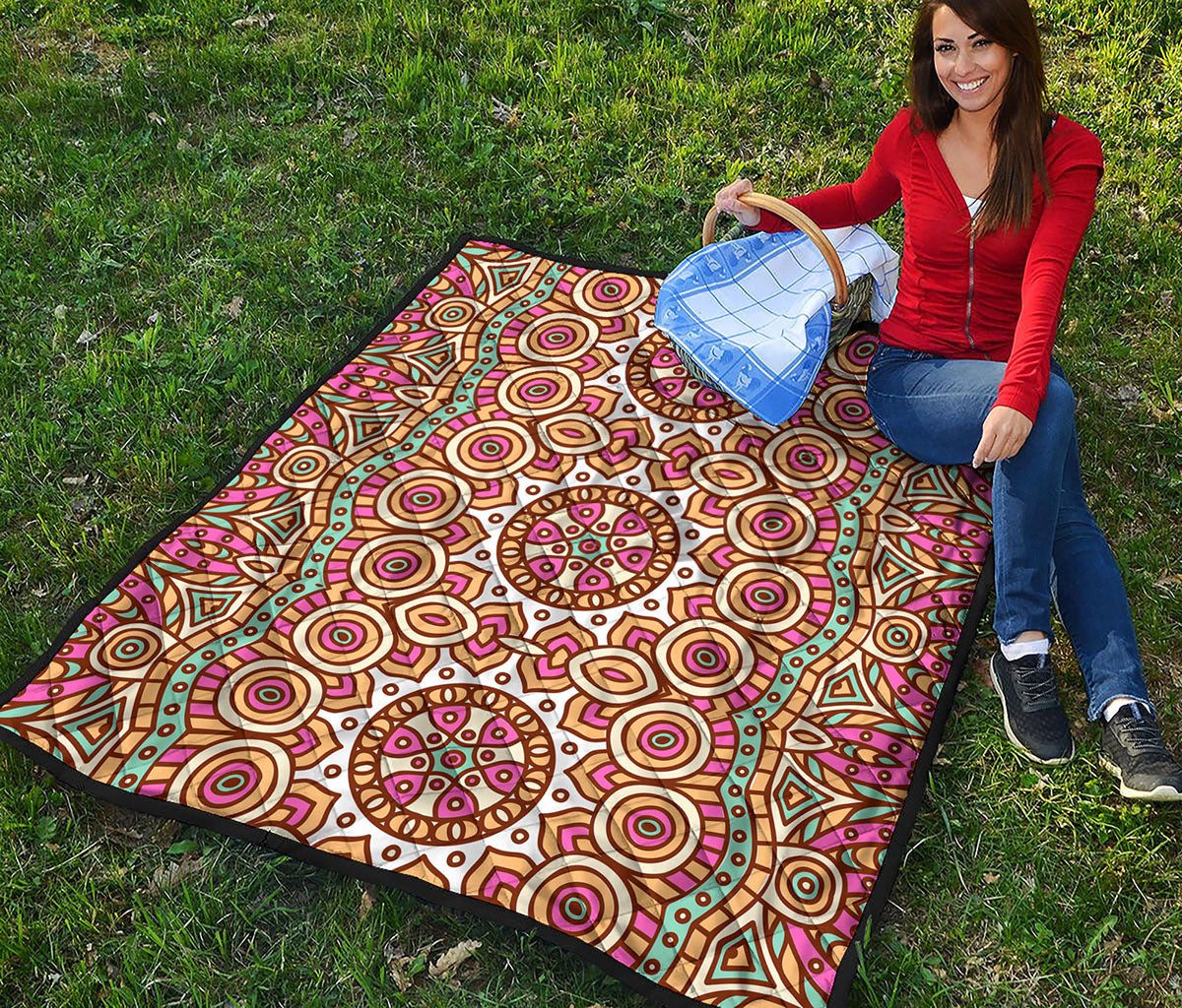 Pastel Ethnic Mandala Print Quilt